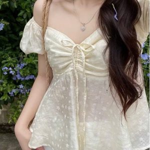 Áo kiểu voan xòe be kem